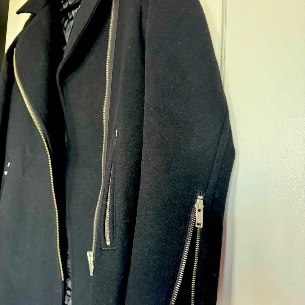 ARITZIA Wilfred Free Fei Wool Black Pea Coat Lined Moto Style Jacket - Picture 5 of 10